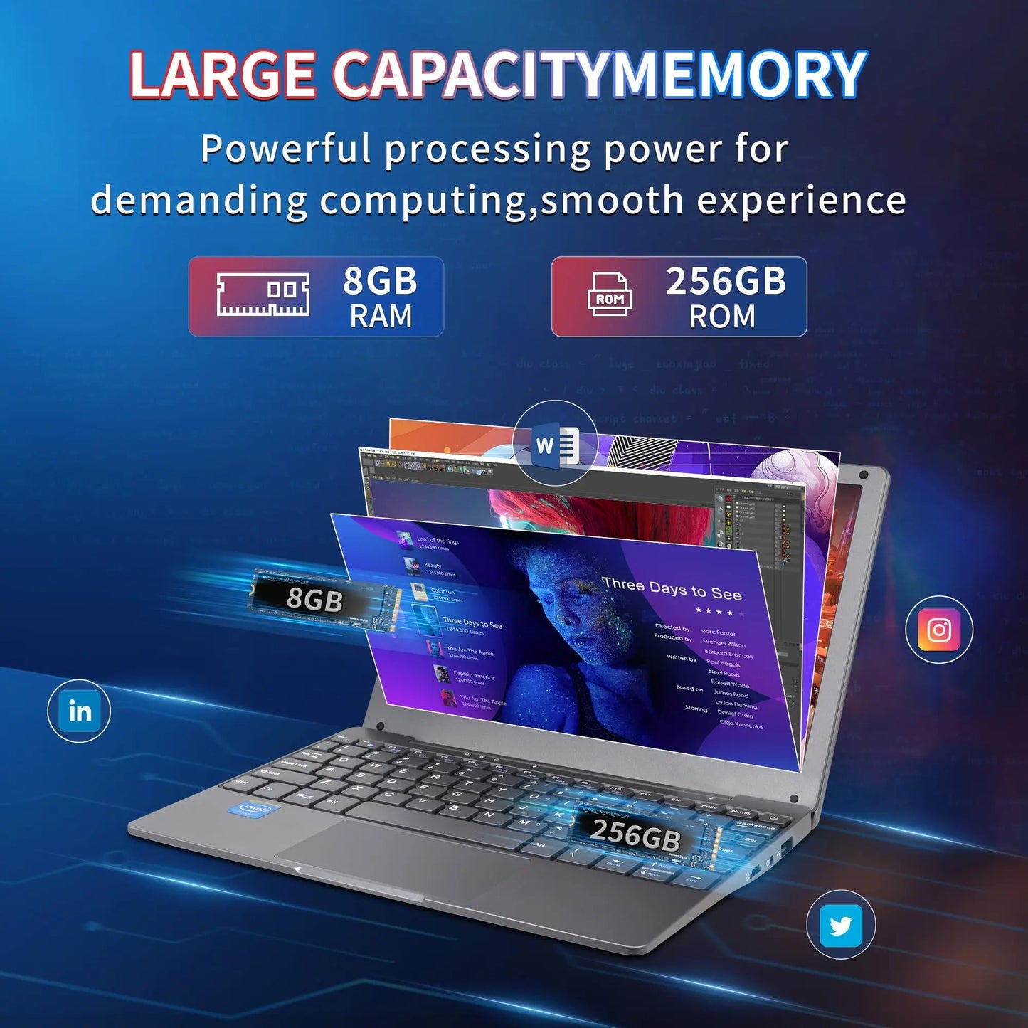 TOPOSH 10.1-inch Mini Laptop Celeron J4125 Quad Core 12G RAM