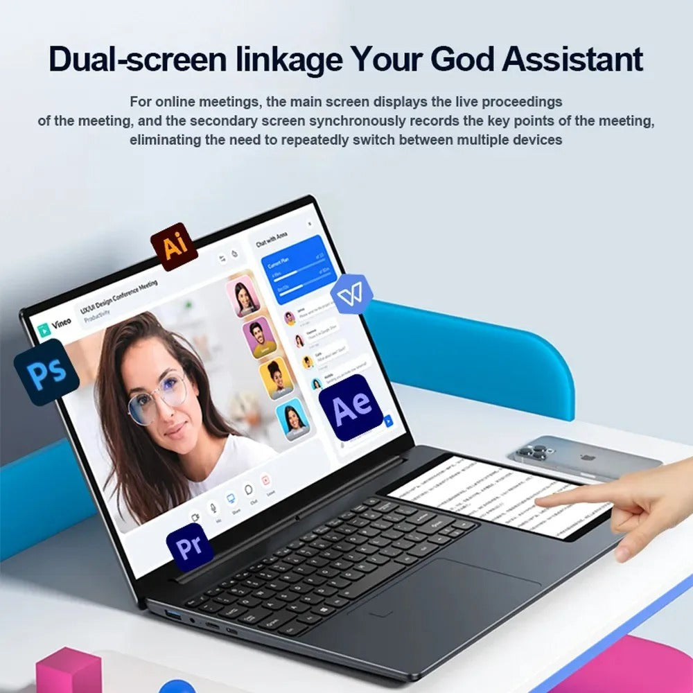 CRELANDER Intel laptop 15.6" +7" Touch Screen 32GB RAM 1TB SSD