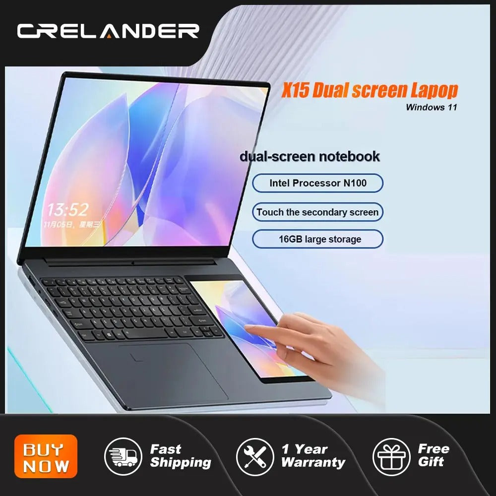 CRELANDER Intel laptop 15.6" +7" Touch Screen 32GB RAM 1TB SSD